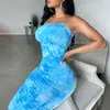 2020 Tie Dye Geraffte Liebsten Maxi Kleider Sexy Frauen Rohr Top Bandeau Dünne Bodycon Clubwear Party Maxi Kleid Weibliche Vestidos