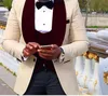 Ucuz ve Güzel Şal Lapell Bej Tek Düğme Damat Smokin Erkekler Düğün Takım Elbise / Balo / Akşam Yemeği Best Adam Blazer (Ceket + Pantolon + Kravat + Yelek)