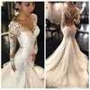 2020 Modest Long Sleeves Mermaid Dresse Lace Applique Sweep Train Chic Illusion Back Covered Buttons V Neck Wedding Brautkleid 401 401