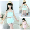 Quality Kids Swimwear Bikini Girls Swimsuit Baby Stripe Skirt Dresses Shoulder Less Princess 2 piece Children Bikini beach wear 5-12Y YY016