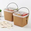 Disposable Kraft Paper Lunch Box with Handle Double Layer Anti Oil Leakproof Takeaway Picnic Box Travel Food Containers