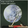 Large Round Chinese Silk Fan Dance Costume Decorative Handle Fan Vintage Double Pattern Ladies Hand Fans Wedding Favors