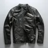 Stand Collar Black Avirexfly Motorcykel läderjackor Rand axel män 100% äkta läderjacka