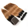 Kiss Hair 1B 27 Ombre Honey Blonde 1B 30 rak ombre mänskligt hårväv 34 buntar med stängning brasiliansk jungfru remy hår7838500