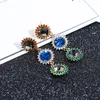 Mode - Boucles d'oreilles pendantes en forme de soleil tribal délicat multi couleur CZ Pavées Boucles d'oreilles pendantes pour femmes en pierre de cristal gris / bleu