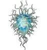 램프 럭셔리 꽃 모양 무라노 샹들리에 조명 파란색과 투명한 손 훔친 유리 LED 크리스탈 펜던트 빛 현대