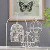 European Style Bird Cage Tea Light Holder Vintage Iron Cutwork Hanging Candle Lantern Retro White Candlestick for Home Wedding Party