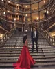 Red 2019 Abiti da ballo di perline con overskirt sirened satinato maniche da sera a maniche da sera a collo quadrate vestido de nolia