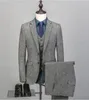 冬の灰色のツイードの生地の男のビジネススーツ新郎タキシード男性のプロムパーティーコートウエストコートズボンセット（ジャケット+ベスト+パンツ+ネクタイ）K53