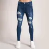 Mens Solid Color Jeans Ny mode Slim Pencil Pants Sexig Casual Hole Ripped Design Streetwear Cool Designer White226s
