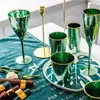 Vintage Emerald Yeşil Şarap Gözlükleri Altın Çürümüş Çekiç Doku Cam Şampanya Goblet Home Hotel Restoran Barware