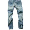 Calça jeans masculina de grife azul claro slim fit casual calças de algodão soltas