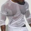 섹시한 투명한 티셔츠 남자 메쉬 탑 섹시한 티 셔츠를 통해보세요
