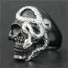 Gotischer zweifarbiger Totenkopf-Ring, cooler Herren-Titan-Stahl-Schmuck, böser Schlangen-Schädel-Biker-Punk-Ring, Größe 7–14233p