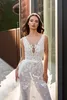 Sexiga sjöjungfru bröllopsklänningar med avtagbart tåg Sheer Jewel Neck Lace Appliques Brudklänningar Illusion Lace-up Back Beach Wedding Dress