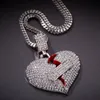 Mens Hip Hop Necklace Iced Out Broken Heart Pendant Necklaces Fashion Jewelry208H