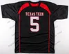 MIT8 2019 NCAA Texas Tech #5 Patrick Mahomes II Michael Crabtree 6 Baker Mayfield 20 Danny Amendola Black Red White Vintage TTU Football Jersey