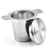 Tè Infusers carrello riutilizzabile a maglia fine colino da tè Coperchio per tè e caffè filtri in acciaio inox con 2 maniglie libero shippin LX2353