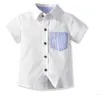 Kids Boys Clothes Baby Plaid Shirts Solid Printed T-Shirt Lapel Summer Short Sleeve Tops Casual Cotton Tees Fashion Gentle Blouse Tanks 5590