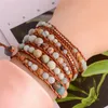 Ny Hign-End 2018 - 5X Läder Wrap Amazonite Gold Armband Armband Multi Layered Armband för Girl's and Woman's Gift MX190727
