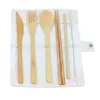 Przenośne drewniane sztućce Zestaw Travel Bamboo Flatware Zestaw Knife Chopsticks Widelec Spoon Obiad Zestawy Kemping Naczynia 7 sztuk / zestaw