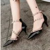 Hot Sale-Stiletto High Heels Sandal Designer Slides Party Shoes Kvinnor Sandaler Studded Pekade Skor