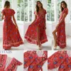 Rétro Vintage Boho dames Multi couleur fleur imprimé volants doux élégant manches courtes mi ample longue spectacle porter mode dress224N