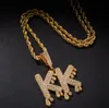 A-Z Nombre personalizado Número de goteo Letras Collares Colgante Charm Joyería de hip hop de circón para hombres con cadena de cuerda de oro rosa, plata y oro de 3 mm