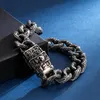 Vintage Blumenmuster Schädel Kopf Kette Armbänder Hiphop Edelstahl Biker Curb Cuban Link Armband für Männer Heavy Punk Armreif Schmuck