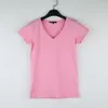 Solidna wysoka jakość V-Neck Candy Color Bawełna Podstawowa T -Shirt Kobiety Zwykła Prosta Trójka Trendu dla Kobiet Krótki Rękaw TREND TREND