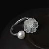 925 Sterling Silver Crystal Raining Flower Natural Freshwater Pearl Open Size Ringar för Kvinnor Lovers Gifts Etniska Uttalande Ring