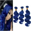 Ciało Fala Blue Human Hair Extensions 3 Wiązki Oferty Dziewiczy Malezyjskie Włosy Dark Blue Body Fale Faliste Dla Czarnych Kobiet