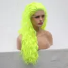 Модный зеленый цвет, бразильский полный парик фронта шнурка, глубокие волнистые, ручная завязка, термостойкий синтетический парик с волнами воды для белого W5305374