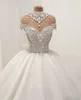 Luxury Ball Gown Wedding Dresses With Sheer neckline Cap Sleeves Beads Crystal Neck High Wedding Gowns Sexy Back Zipper robe de mariee