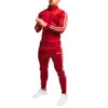 Männer Trainingsanzüge Herbst Sport Einfarbig Spleißen Langarm Rollkragen Top Pullover Hosen Set Rot Schwarz Dünne Atmungsaktive Set # LR3