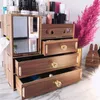 Caixa de armazenamento de madeira Organizador de maquiagem Jóias Recipiente de madeira gaveta artesanal cosmético atacado 6 estilos