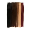 Dubbeldragen full nageljusterad remy Vrigin Pre Bonded Black Blond Brown 100g Rak hud väft Lim Tape Ins Human Hair Extension