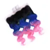 # 1B / Синий / Розовый Ombre Малайзийские человеческие волосы 3 пучка с фронтальным закрытием