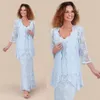 Mãe de renda azul elegante céu azul do vestido de noiva com revestimentos de mangas compridas vestidos de festa de casamento formal