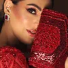 2020 Arabiska ASO EBI Red Luxurious Pärled Sequin Evening Sparkly A-Line Prom Dresses Sexy Formal Party Second Reception GOWNS ZJ432