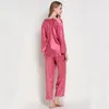 2022 Женская Sleepwears Satin Women Women Women Silk Satin Satin Pajama Sets с длинным рукавом для сна Пижама Mujer Pajamas костюм самка 2 шт. Домашний сон износ нижнее белье