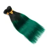 # 1b / grön ombre rakt peruanskt mänskligt hår 3bundles svarta rötter till mörkgröna ombre jungfru mänskliga hårvävtillägg dubbla väv 10-30 "