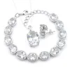 3Pieces/Set Women Weddings Jewelry Bracelet Pendants stud Earrings Sets Oval White Fire Topaz 925 Silver Necklace Fashion Bridal Accessories