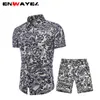 ENWAYEL 2019 Primavera Nuove magliette nazionali Pantaloncini da uomo Set da spiaggia Stile nazionale Stampa Camicia a maniche lunghe casual Tuta da uomo