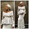 2020 Aso Ebi arabe argent sirène robes de soirée dentelle perlée robe de bal manches longues réception formelle deuxième robes