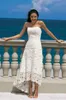 Lace Beach Wedding Dress Sheath/Column Strapless High Low Asymmetrical Wedding Dress Backless Zipper Back Vintage Bridal Gowns Cheap