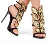 Hot Sale-!Golden Metal Wings Red Gladiator High Heels Shoes Women Metallic Winged Sandals