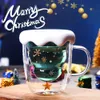 クリエイティブな3D透明な二重のアンチスカレッジガラスクリスマスツリースターカップコーヒーカップミルクジュースカップ子供のクリスマスバレンタインギフト