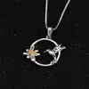 Cute Female Small Bird Flower Pendant Necklace Vintage Wedding Necklaces For Women Classic Silver Gold Zircon Long Necklace