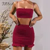 FSDA Summer 2020 Kvinnor Set Spaghetti Strap Crop Top Vit Sexig och Mini Bodycon Kjol Ruffles Party Outfit Club Två Piece Sets